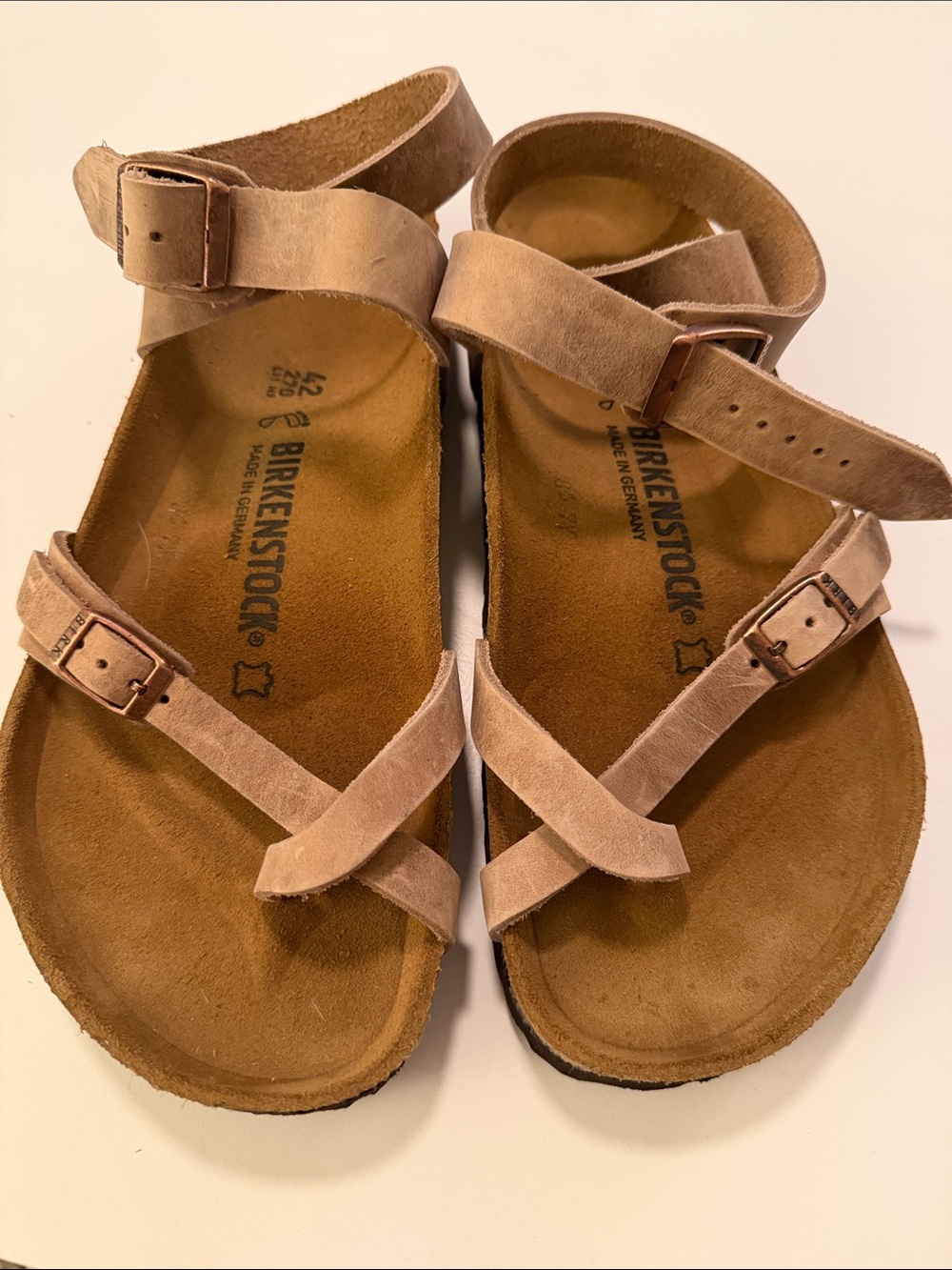 Birkenstock Beige/Tan Suede Ankle-Strap Sandals